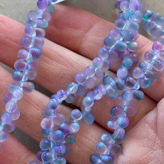 6x4mm Czech Glass Drop Beads Etched Aqua Rainbow Celestial 50Pcs Per Strand