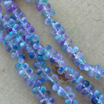 6x4mm Czech Glass Drop Beads Etched Aqua Rainbow Celestial 50Pcs Per Strand