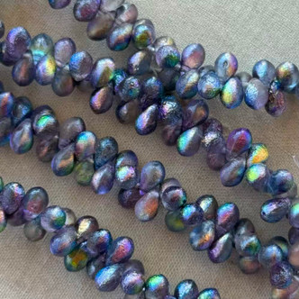 6x4mm Czech Glass Drop Beads Etched Magic Blueberry 50Pcs Per Strand