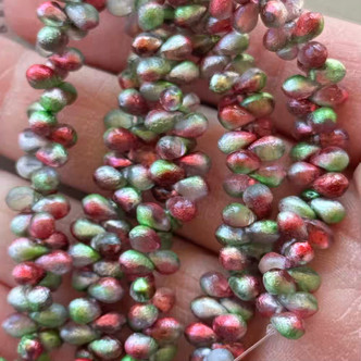 6x4mm Czech Glass Drop Beads Etched Fall Multi Celestial 50Pcs Per Strand