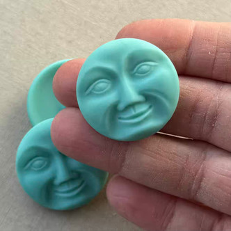 31mm Czech Glass Button Moon BIG Matte Turquoise Q1 Per Pc