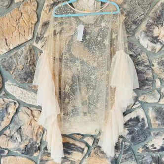 Golden Starshine Mesh Cover Poncho Victorian Style Elegance O/S TwoTwinStyle