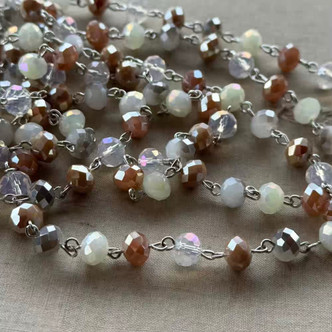 Princess Bride Beaded Rosary Chain 8mm Crystal Rondelle Antique Silver Plated Per Foot