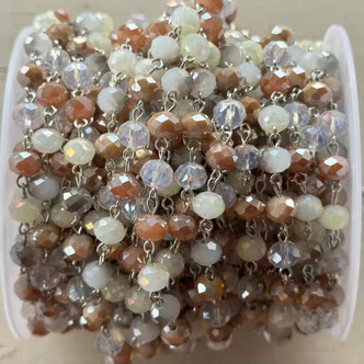 Princess Bride Beaded Rosary Chain 8mm Crystal Rondelle Antique Silver Plated Per Foot