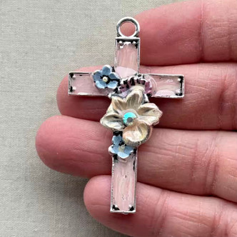 Anemone Blossom Cross Pendant Artisan Patina 54x32mm Antique Silver Metal Per Pc