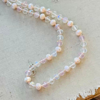 Pink Opalite Diva Length Necklace Hand Knotted Crystals Artisan Made Per Pc