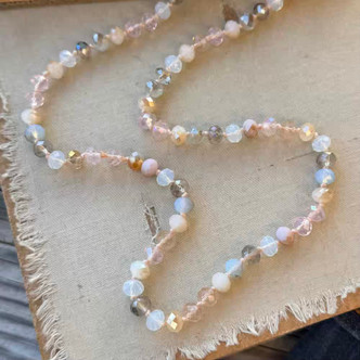 Dusty Pink Diva Length Necklace Hand Knotted Crystals Artisan Made Per Pc