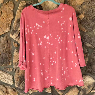 Speckled V Neck Pullover Top Terry Knit Faded Watermelon Light Sweater Easel 1X