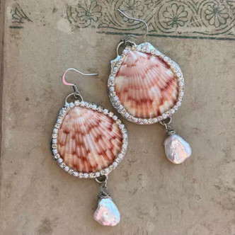 She Sells Sea Shells Soldered Glass Earrings Silver Artisan Made in the USA Per Pair