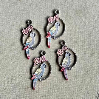 Polly Parrot Charms 28x14mm Artisan Hand Painted 4Pcs Per Pkg