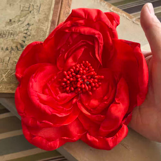 Scarlet Red Peony Flower Rose Brooch Pin A Rare Bird 7inch Per Pc