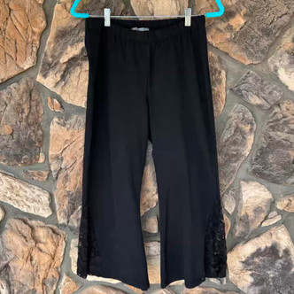 Black Straight Stretchy Pants Lace Crochet Detail Chatoyant 1XL