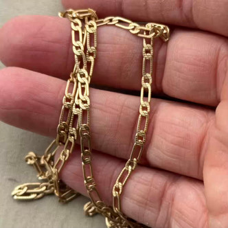 8x3mm Textured Figaro Chain Soldered Satin Hamilton Gold Per Foot