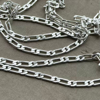 8x3mm Textured Figaro Chain Soldered Silver Plated Per Foot