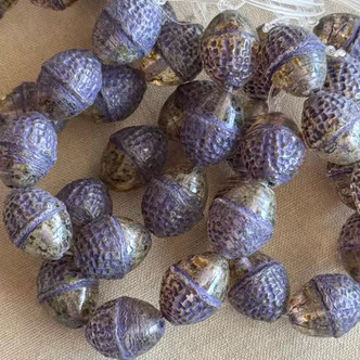 12x10mm Acorn Czech Glass Beads Indigo Picasso Q8 Per Strand