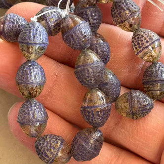 12x10mm Acorn Czech Glass Beads Indigo Picasso Q8 Per Strand