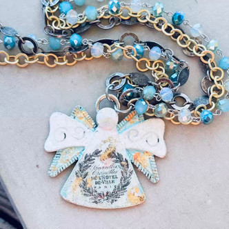 Folk Angel Turquoise Necklace Multi Strand Mixed Metals Handmade in the USA Per Pc