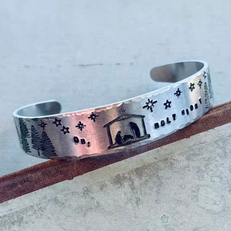 Oh Holy Night Christmas Stamped Metal Cuff Bracelet Aluminum Artisan Made Per Pc