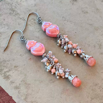 Heartfelt Drop Earrings Silver Pink Artisan Made in the USA Per Pair