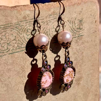 Dolly Drop Earrings Brass Pink Cab Artisan Made in the USA Per Pair