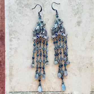 Labradorite Night Sky Chandelier Earrings Gunmetal Plated Artisan Made in the USA Per Pair