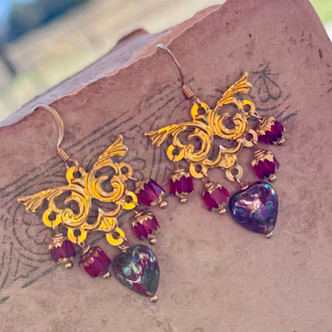 Scarlet Opulence Chandelier Earrings Gold Artisan Made in the USA Per Pair