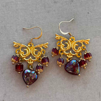 Scarlet Opulence Chandelier Earrings Gold Artisan Made in the USA Per Pair