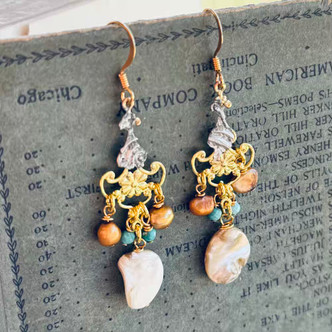 Concha Drop Earrings Gold Pearl Artisan Made in the USA Per Pair