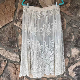 Cream Lace Skirt Embroidered Mesh Scallop Hem Paisley Vine Large