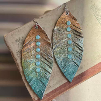 Pacifica Seafoam Rhinestone Leather Feather Earrings Artisan Made in the USA Per Pair