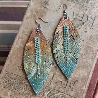 Pacifica Opal Rhinestone Leather Feather Earrings Artisan Made in the USA Per Pair