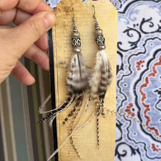 Atlas Feather Earrings Shoulder Duster Silver Artisan Made in the USA Per Pair