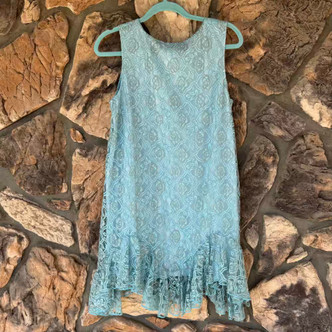 Blue Long Lace Tank Top Ruffles Roomy Sleeveless Paisley Vine Undershirt