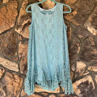 Blue Long Lace Tank Top Ruffles Roomy Sleeveless Paisley Vine Undershirt
