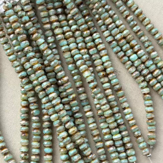 5x3mm Czech Glass Faceted Rondelle Beads Sage Picasso Marble 30Pcs Per Strand