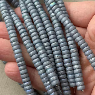 6x3mm Heishi Czech Glass Beads Matte Pewter AB Q50 Per Strand