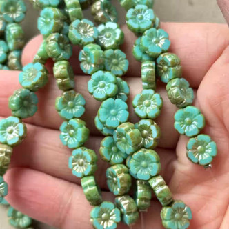 10mm Window Cut Flower Beads Czech Glass Pond Picasso 12Pcs Per Strand