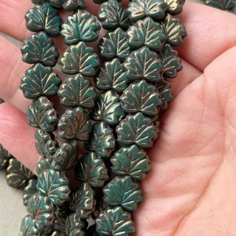 13x11mm Maple Leaf Beads Czech Glass Grand Pine Picasso 20Pcs Per Strand