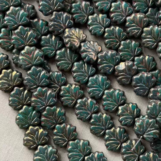 13x11mm Maple Leaf Beads Czech Glass Grand Pine Picasso 20Pcs Per Strand