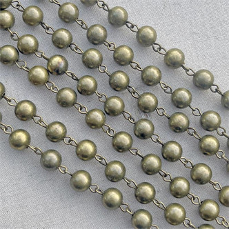 8mm Antique Brass Beaded Ball Chain Rosary Eyepin Links Plated Per Foot