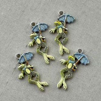 26x16mm Singing in the Rain Frog Charms Artisan Hand Painted 4Pcs Per Pkg