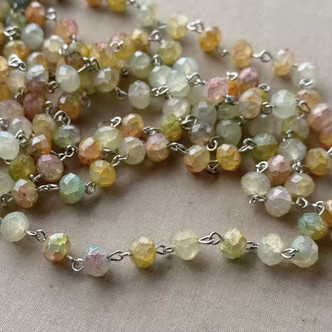 Monet Crackle Beaded Rosary Chain 8mm Crystal Rondelle Antique Silver Plated Per Foot