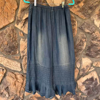 Orbit Denim Ruffle Pants Pants Bloomers Jaded Gypsy Stretchy Waist