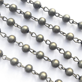 6mm Antique Brass Beaded Ball Chain Rosary Eyepin Links Plated Per Foot
