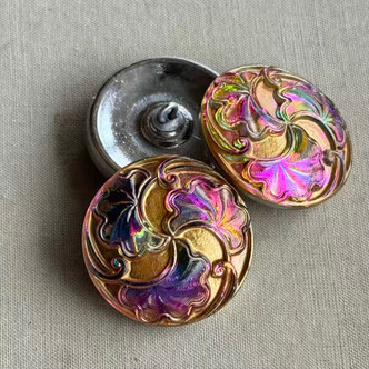 27mm Czech Glass Button Lily Pad Vitrail Gold Q1 Per Pc