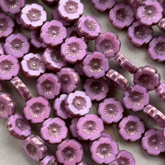12mm Window Cut Flower Beads Czech Glass Vintage Verbena 12Pcs Per Strand
