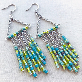 Peridot Eclectic Fringe Chandelier Earrings Artisan Made in the USA Per Pair