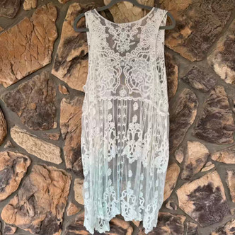 Ocean's Kiss Embroidered Lace Mesh Kimono Vest Origami S/M