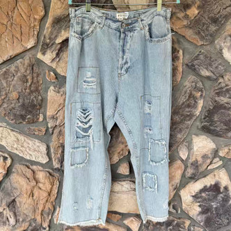 All Patched Up Today Distressed Faded Denim Jeans Pants POL