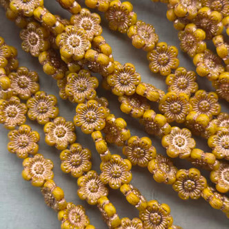 14mm 6 Petal Flower Beads Czech Glass Copper Dandelion 12Pcs Per Strand